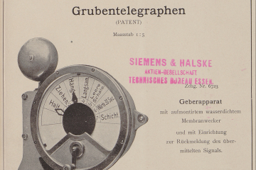 Prospektseite mit Abbildung zweier Grubentelegraphen und Text