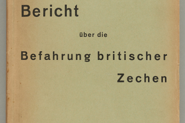 Alternativtext: Buchcover mit maschinenschriftlichem Text „Reisebericht über die Befahrung britischer Zechen Juli 1929“ 