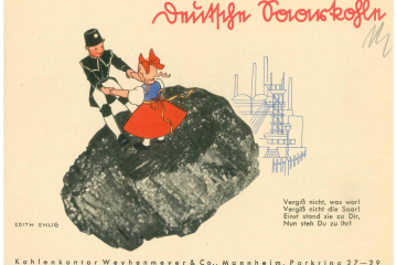 Deckblatt des Werbeheftes Saar-Kohle mit Zeichnung und Text