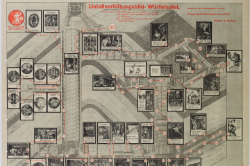 Spielplan Unfall-Verhütungsspiel mit aufgedruckten Spielregeln